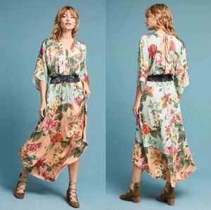 Anthropologie Farm RioFloral V-Neck Dress with Cinched Waist - Size Small